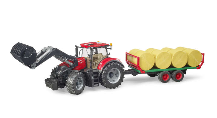 bruder Case IH Optum 300CVX mit Frontlader und Ballentransportanhänger